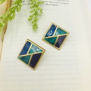 Large Multicolored Pierced Earrings Green